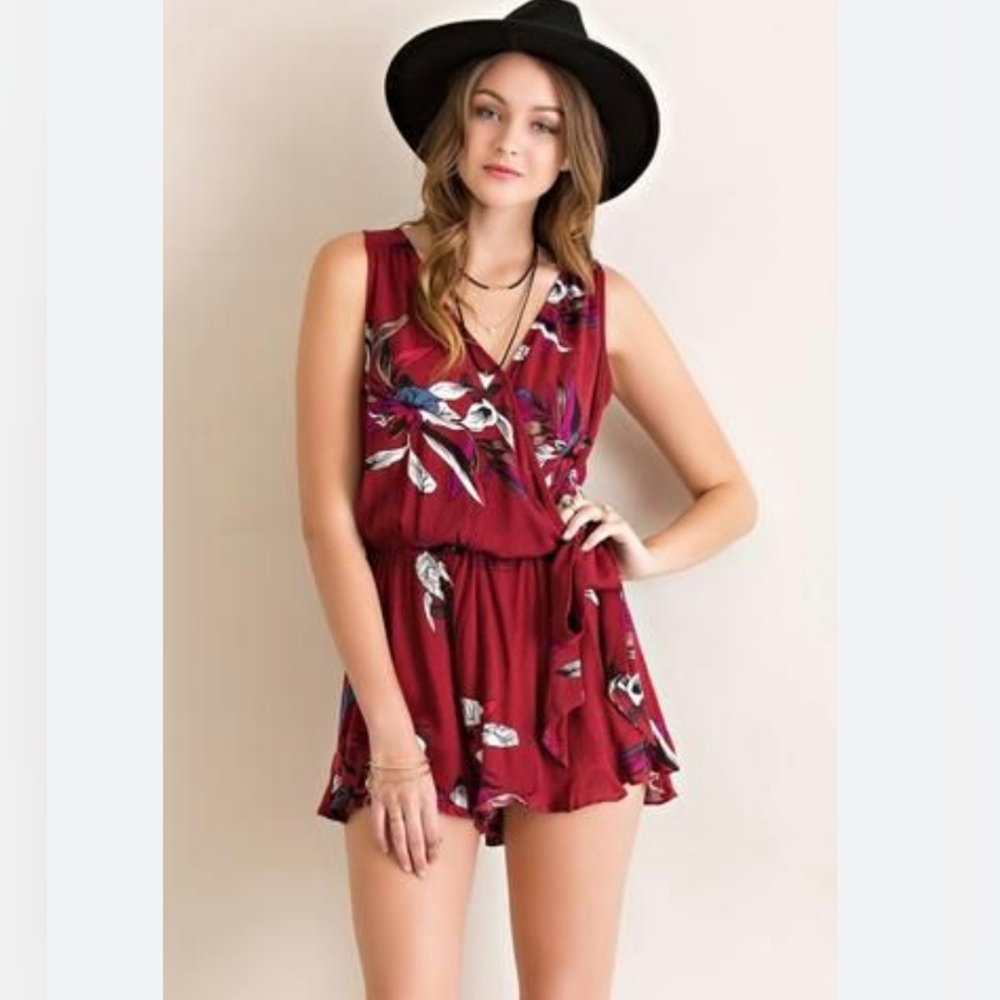 Entro Burgundy floral print romper